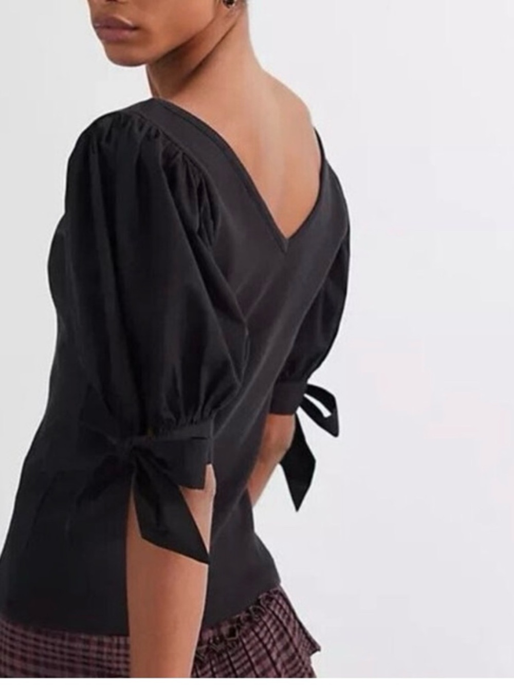 Maeve Anthropologie Puff Sleeve Tied Top, Black, Size Small - Picture 2 of 8